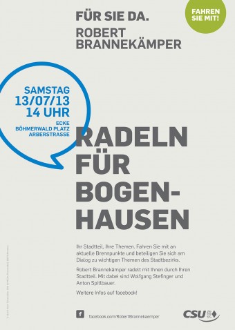 Ein Plakat mit dem Titel "Radeln für Bogenhausen" weist auf die Veranstaltung hin.
